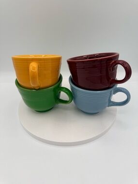 Vintage Fiesta Colorful Ceramic Coffee Cup Set of 4- Yellow, Green, Blue, Red